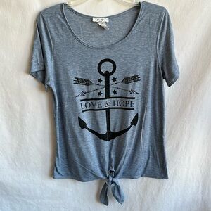 Rue Juju medium blue tie front Love & Hope tee, size M